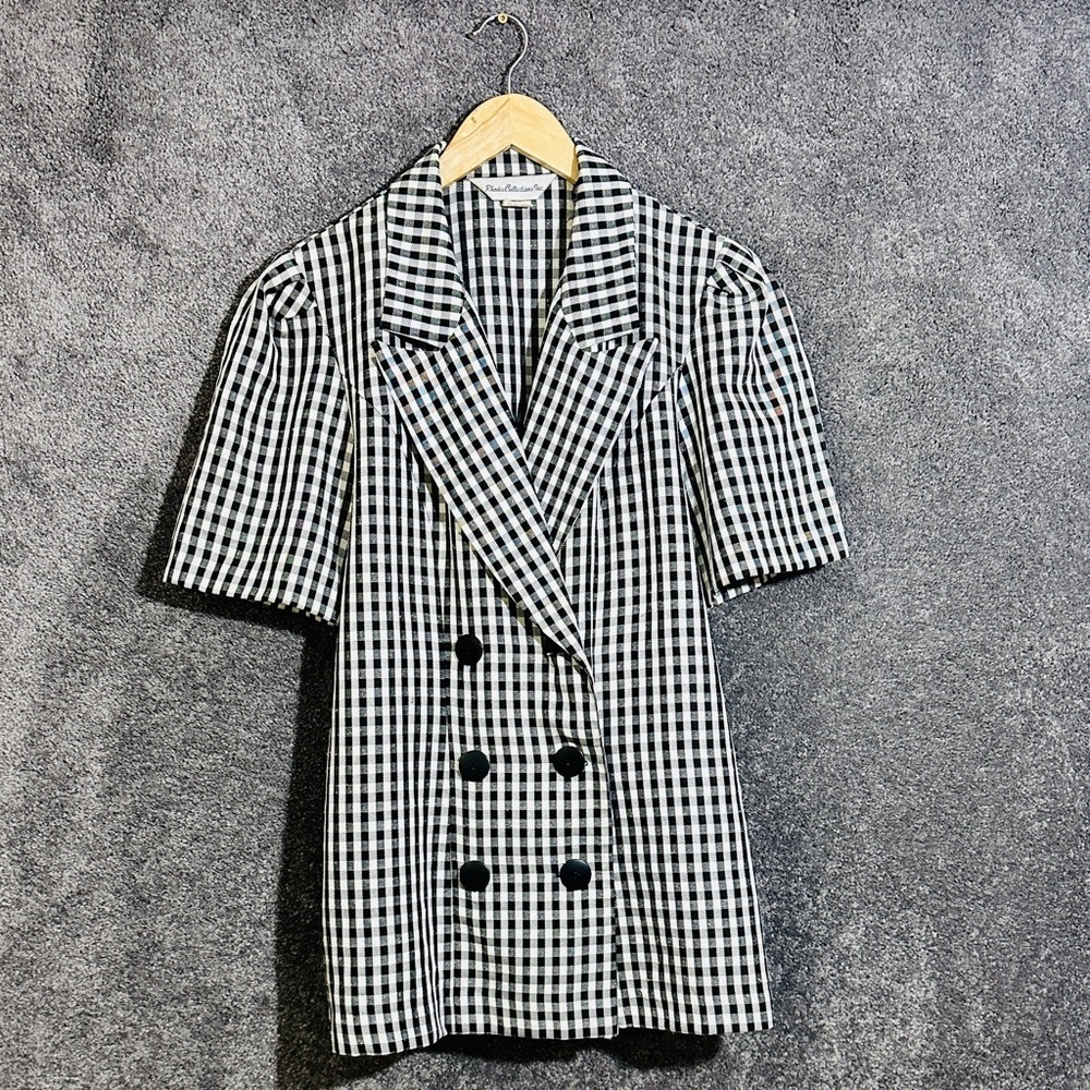 Vintage Gingham Double Breasted Blazer  Cottagecore Retro Medium
